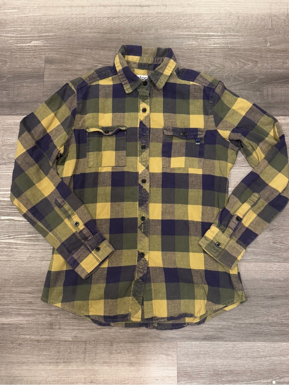 Burton Women’s Blue/Yellow Flannel Button Down Shirt Outdoor Plaid Size Small